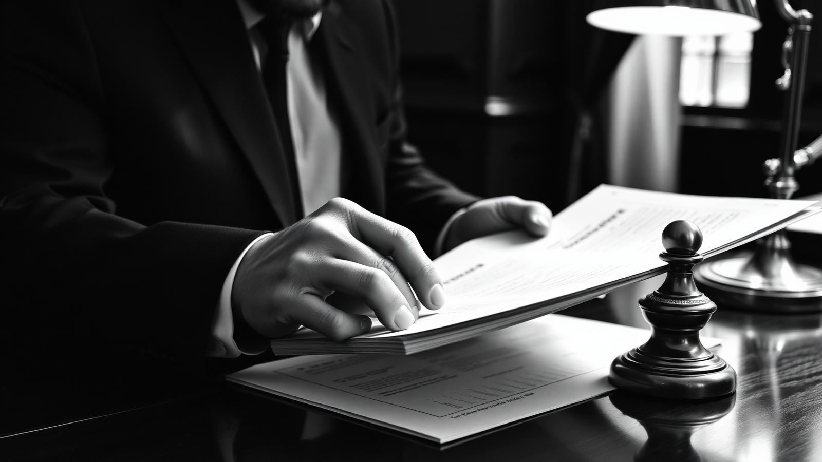 A senior advisor reviewing documents at a mahogany desk